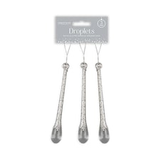 Silver Glitter Droplet Christmas Hanging Decorations - Pack of 3