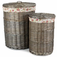 Antique Wash Round Linen Basket Set 2 With Garden Rose Lining | Multi | Garden Rose