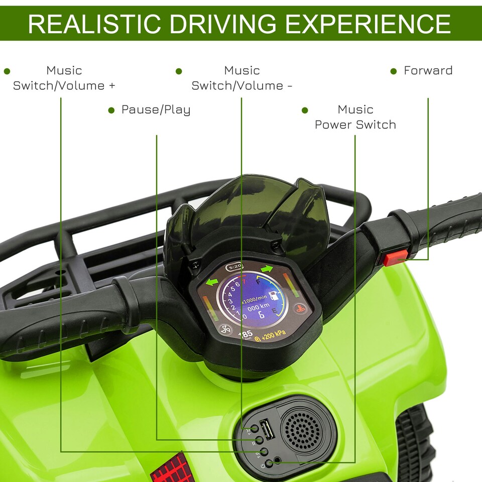 image 1 of HOMCOM 6V Kids Electric Ride on Car Toddler Quad Bike ATV for 18-36 month Green