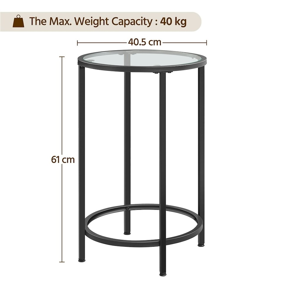 image 1 of Yaheetech Modern Round End Table with Tempered Glass Top Black