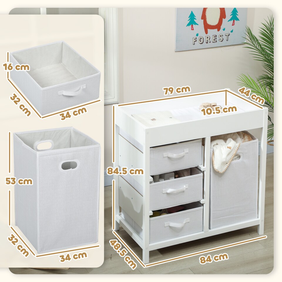 image 1 of AIYAPLAY Baby Changing Table with 4 Drawers, Nursery Diaper Baby Changing Unit for 0-12 Months (max. 11kg), with Mat, Infant Care Station for Bedroom Nursery | White