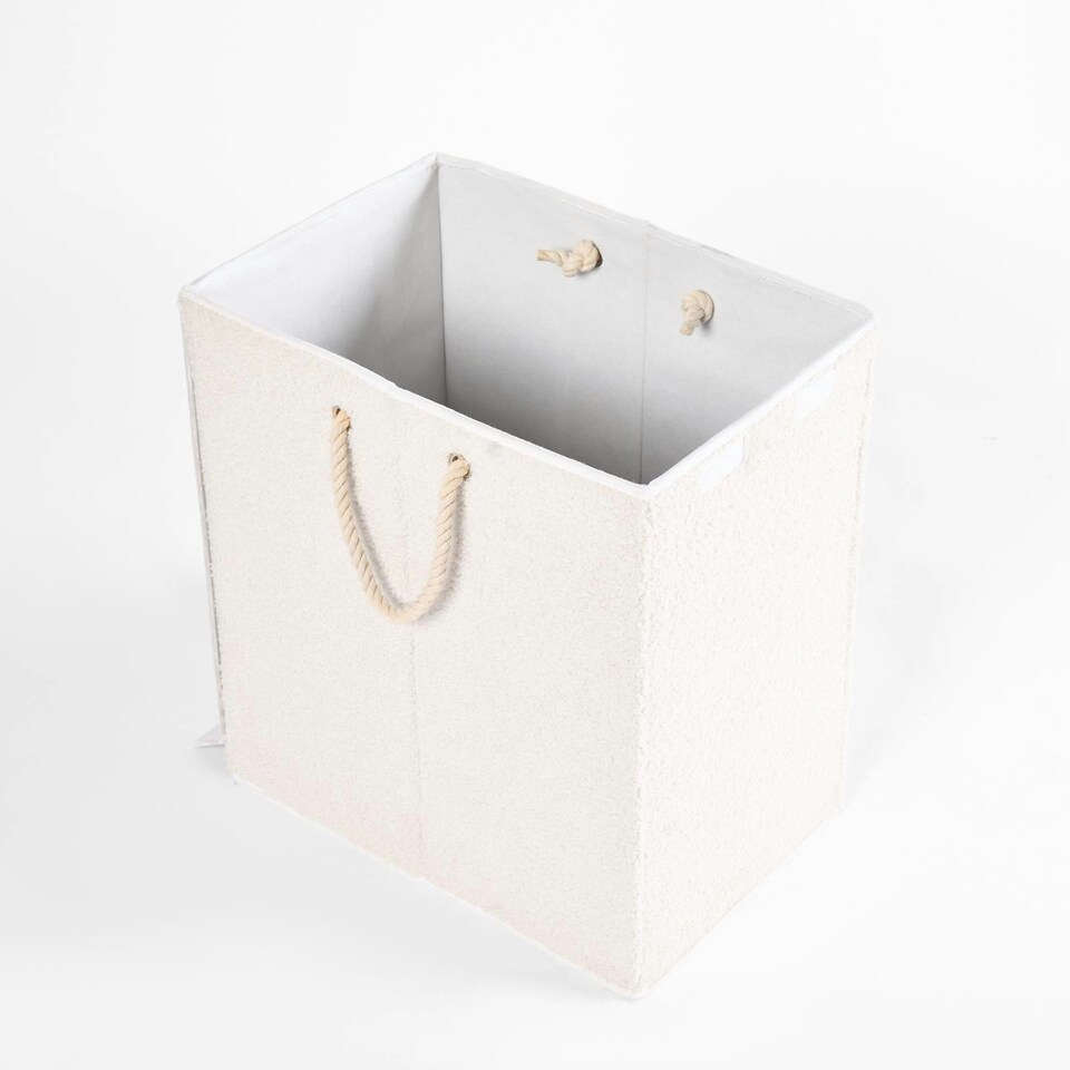 image 1 of OHS Teddy Fleece Boucle Collapsible Storage Laundry Basket, 1-2kg - White