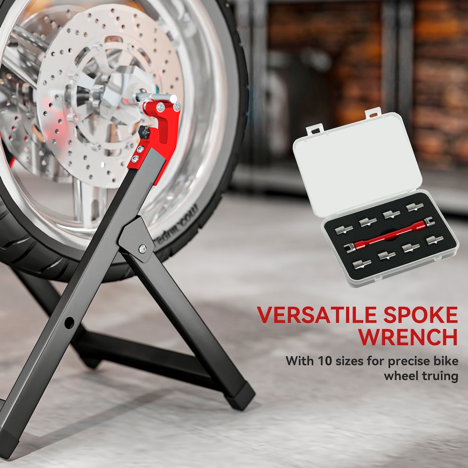 image 1 of HOMCOM Steel Motorcycle Wheel Balancer Truing Stand with Spoke Wrench, Black | Black