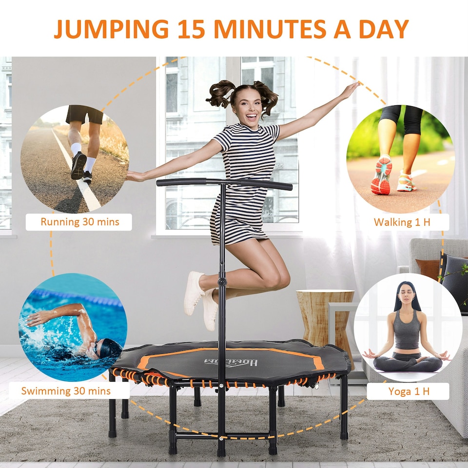 image 1 of HOMCOM Foldable Trampoline w/ Adjust Handle, Max Load 100 KG - Orange
