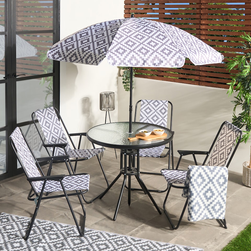 image 1 of OHS 6 Piece Patio Set Outdoor Table Chairs Parasol Garden Furniture