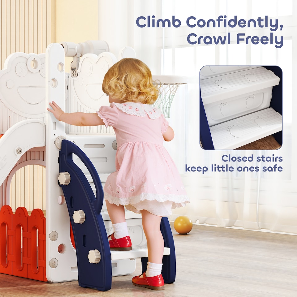 image 1 of AIYAPLAY 5 in 1 Toddler Slide Set with Basketball Hoop for Age 1-3, Orange