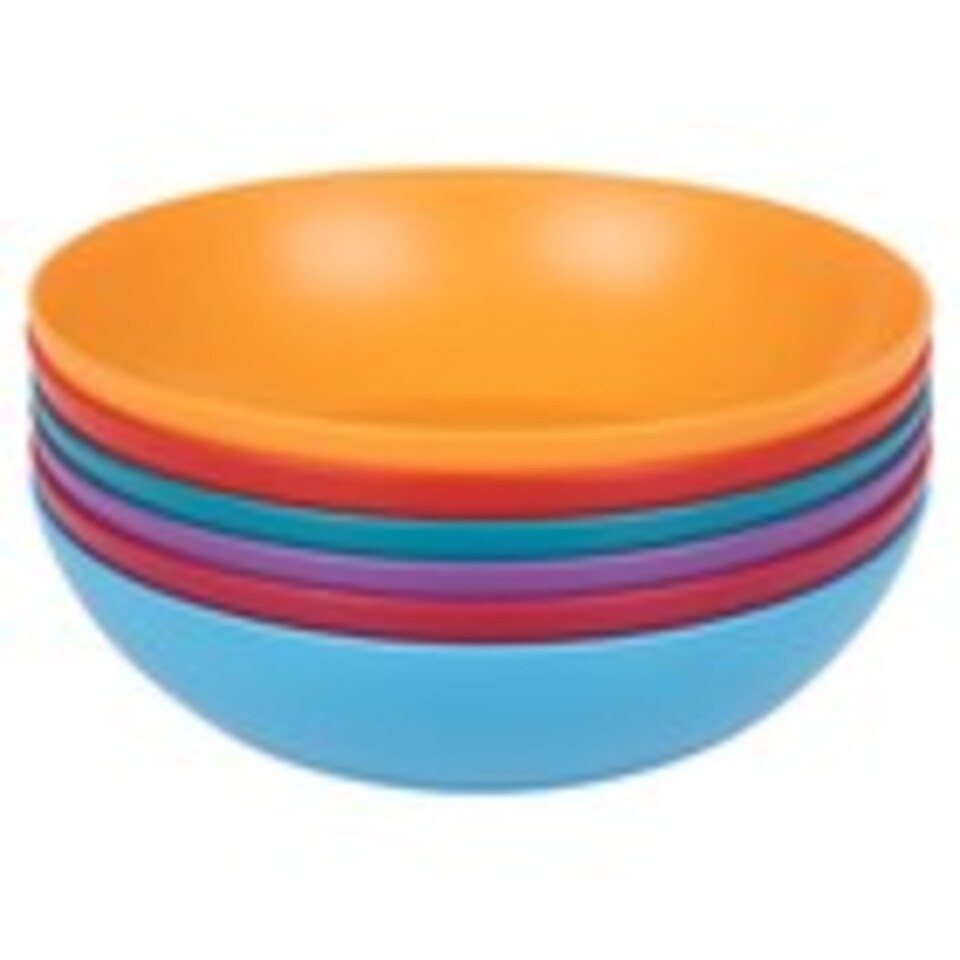 image 1 of 6 Unbreakable Plastic Deep Round Bowls Coloured Reusable Dinner and Picnic Plates | Multi | Multicoloured | 6