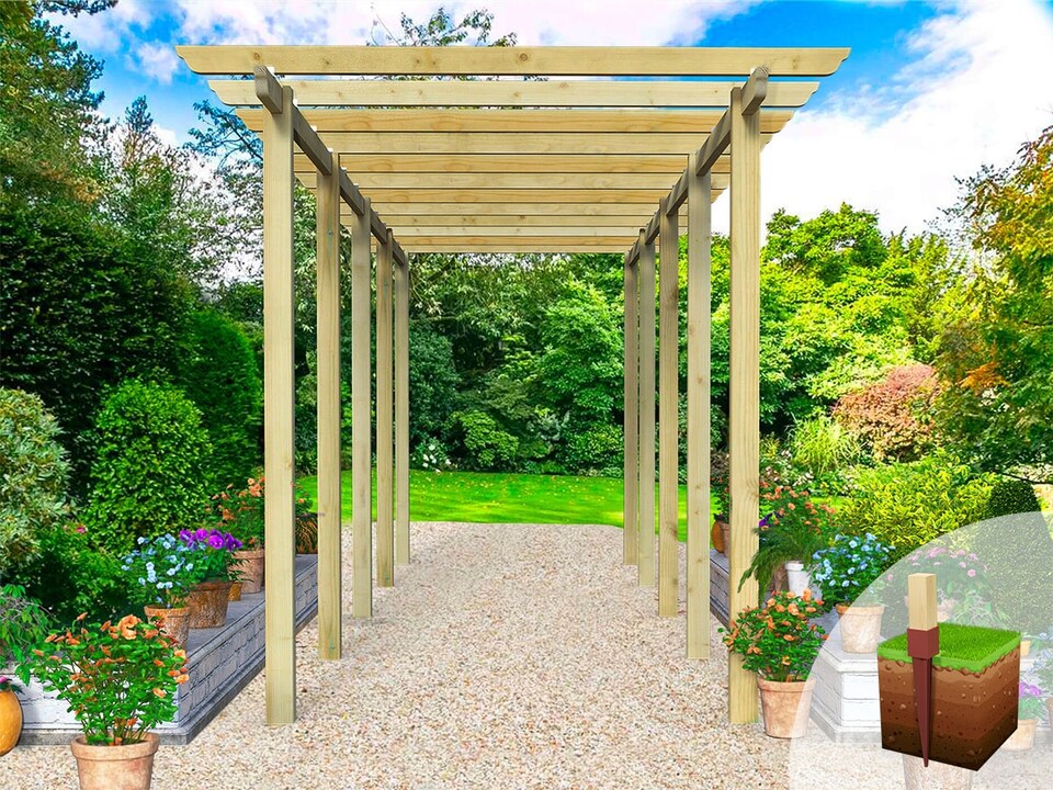 image 1 of eDecks Royal Walkway Garden Pergola w/ Steel Spikes 2.7m - 2.4x7.2m