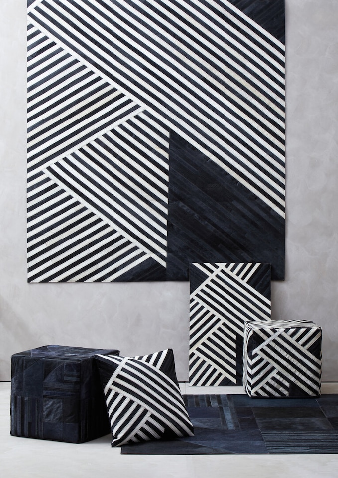 image 1 of Bosie Safira Large Black And White Hair on Leather Rug | White