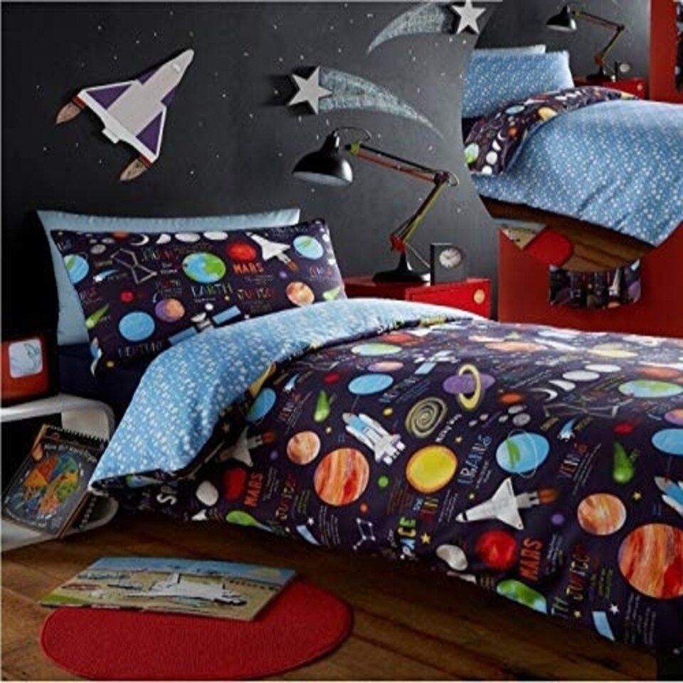 image 1 of Portfolio Home Planets Bed Duvet Cover and Pillowcase Bed Set Bedding Dark Multi | Single