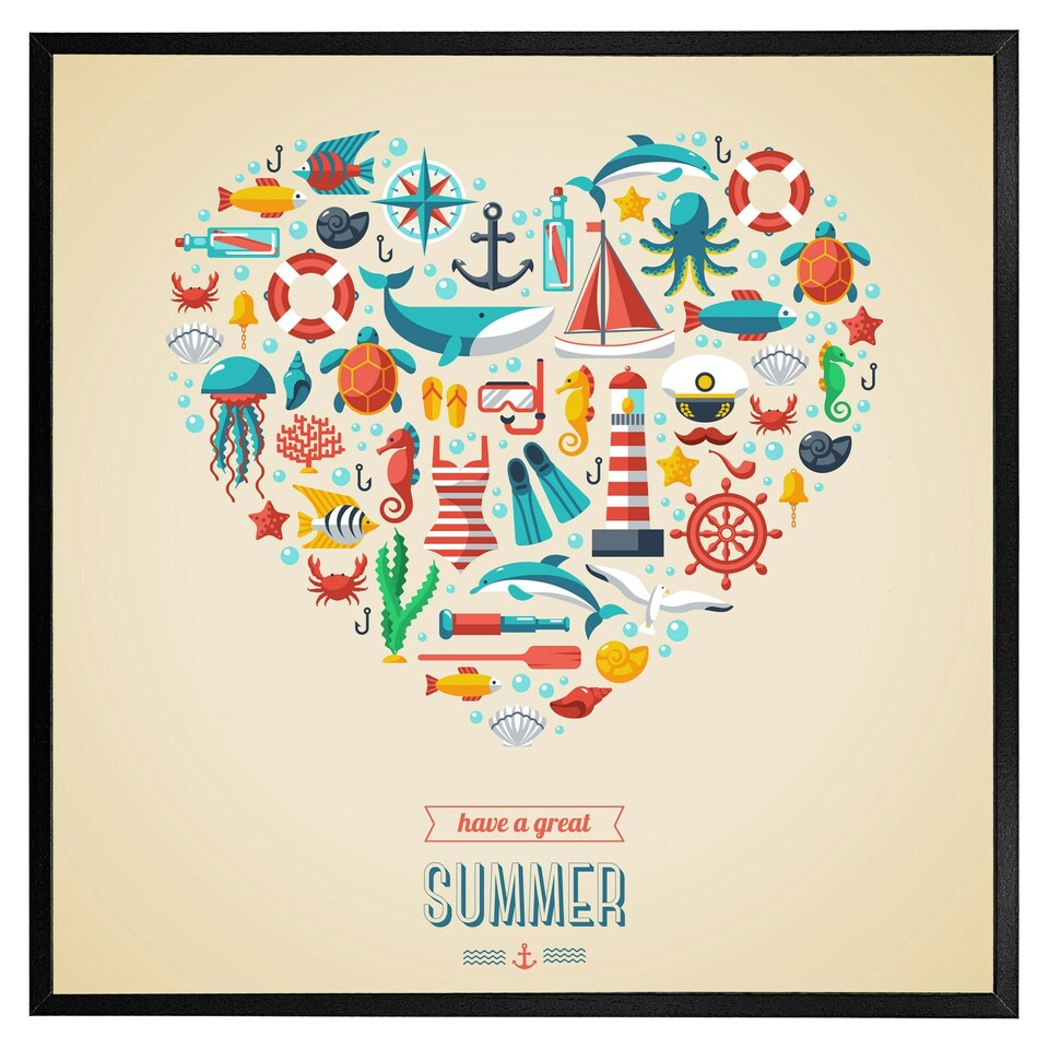 image 1 of Love heart of sealife & nautical items (Picutre Frame) Brown | Oak | L