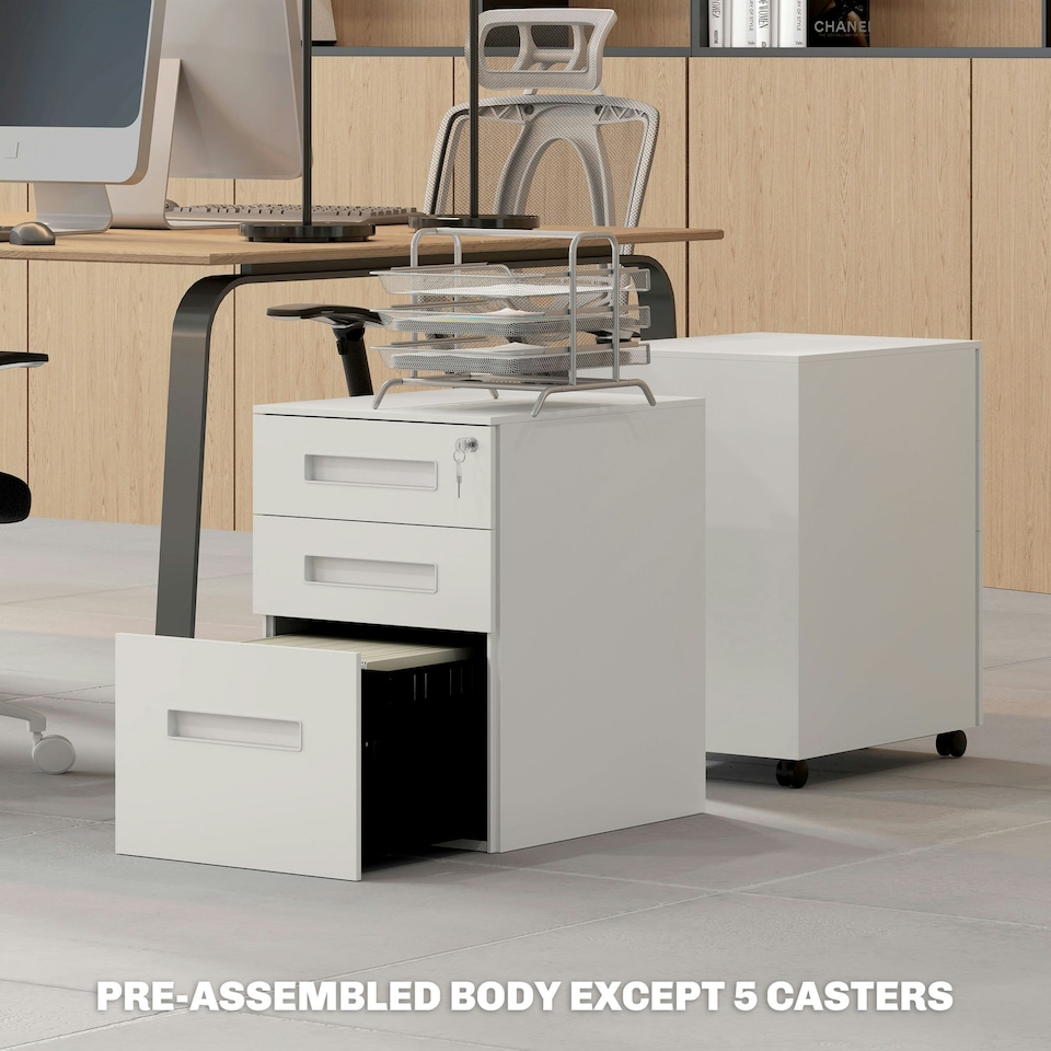 image 1 of Vinsetto Lockable Mobile Filing Cabinet w/ 3 Drawers