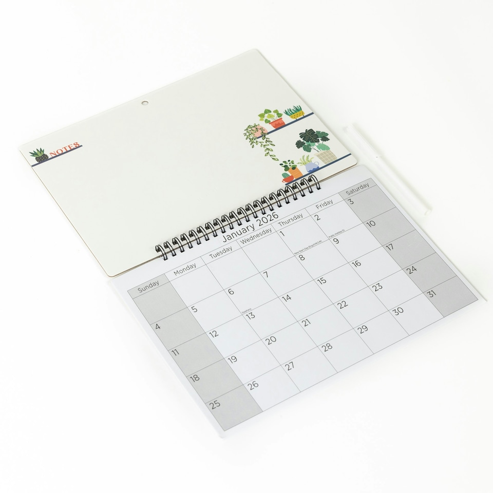 image 1 of 2026 Monthly Memo Board Calendar & Pen Plants Design