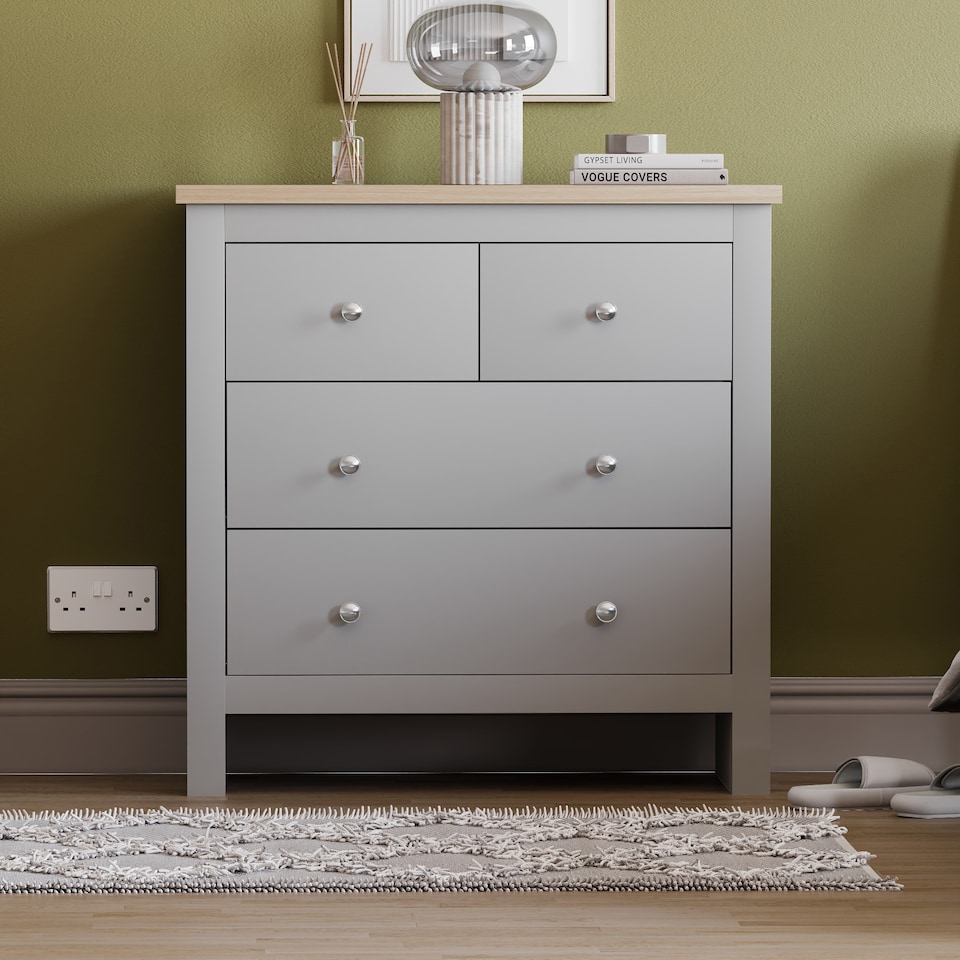 image 1 of Vida Designs Arlington 4 Drawer Chest of Drawers Shaker Bedroom Storage, Grey & Oak