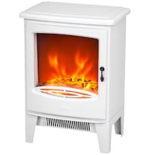 HOMCOM Tempered Glass Casing Electric Fireplace, Freestanding Electric Fire with Realistic Flame Effect, Log Burner with Overheat Protection, 950w 1850W, White