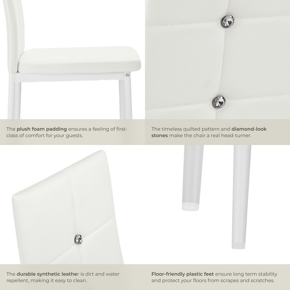 image 1 of Dining Chair Set - high backrest, slim steel legs & rhinestone highlights - Set of 4 White