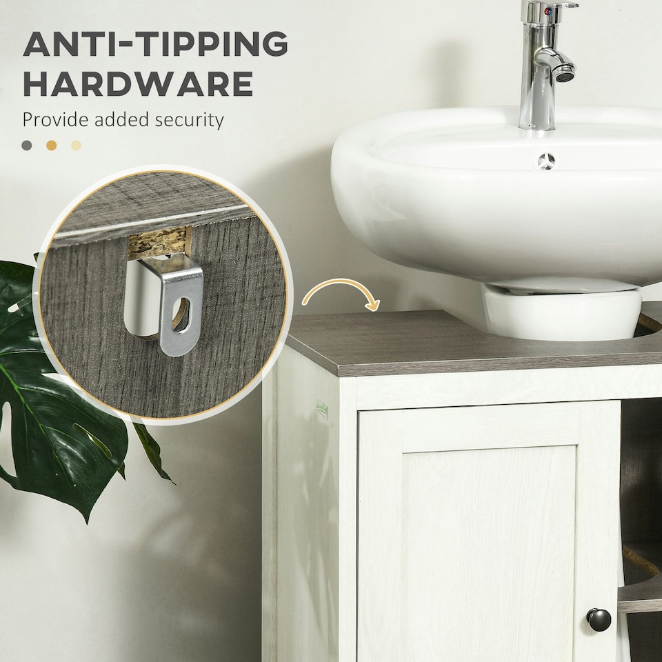 image 1 of kleankin Bathroom Sink Cabinet, Freestanding Under Sink Cabinet Adjustable Shelf White | White