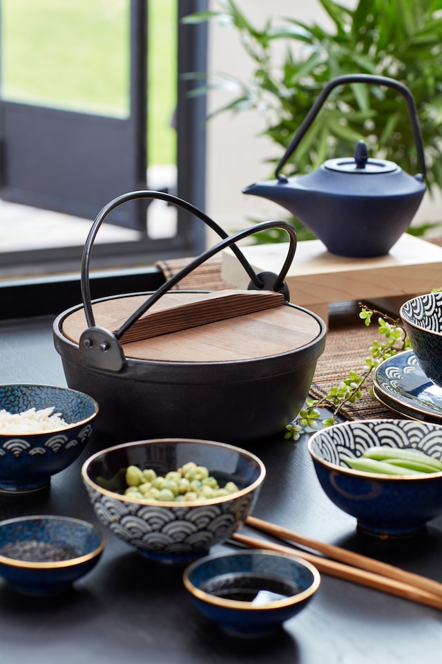 image 1 of Mikasa Satori Set of 6 Porcelain Miso Serving Bowls with Seigaiha Wave Design
