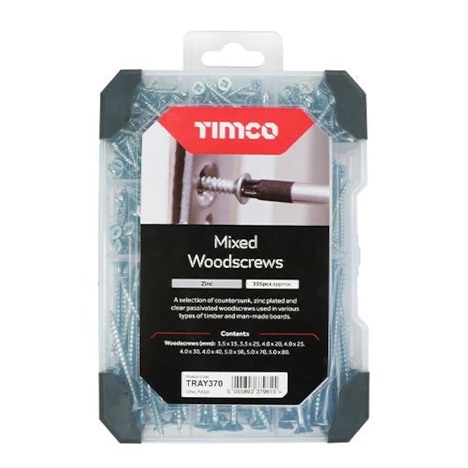 image 1 of Timco - Mixed Tray – Woodscrews - Zinc (Size 340pcs - 340 Pieces)