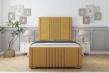 Sloomy Harrington Mustard Plush Bed Frame With Mattress With 50" Upholstered Headboard 6' Super King