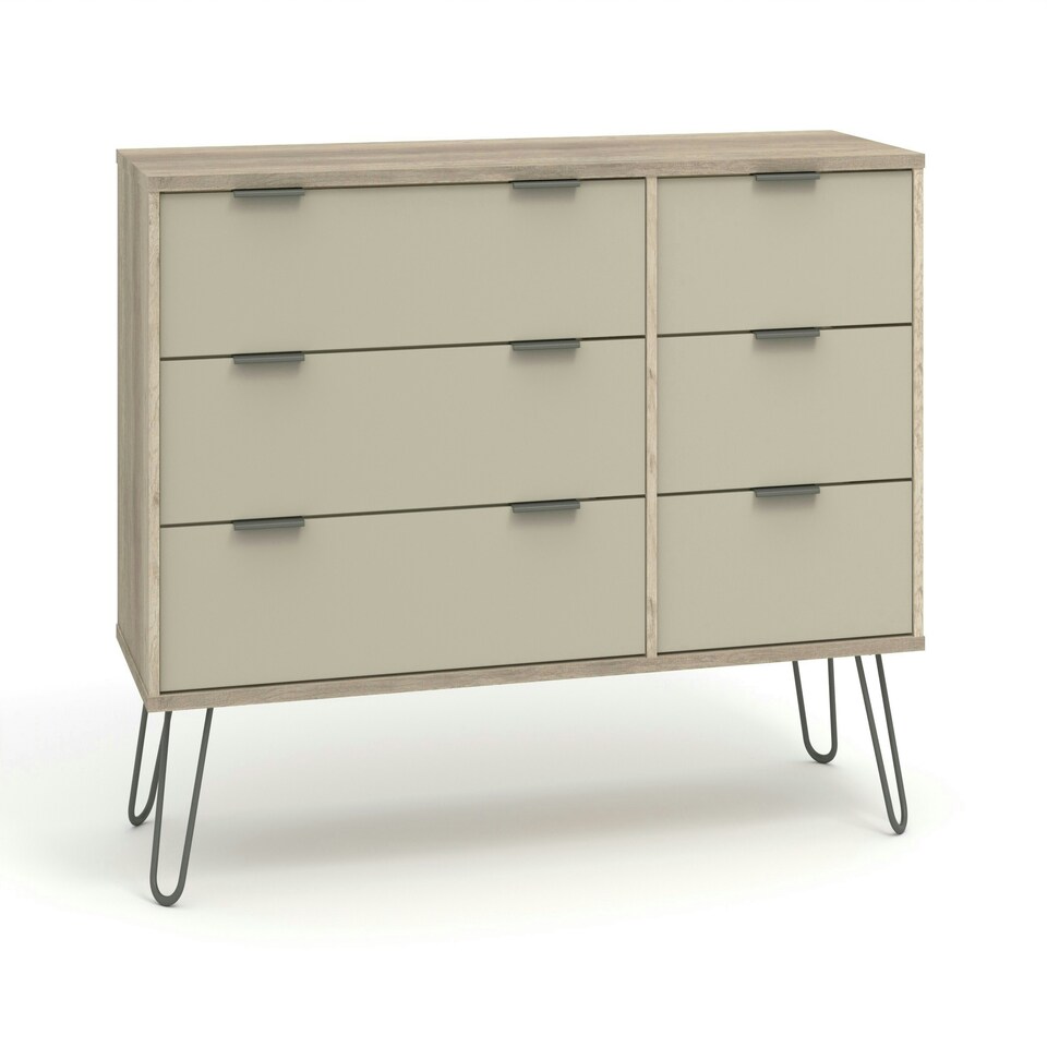 image 1 of Core Products Augusta Driftwood, 3+3 Drawer Wide Chest Of Drawers H73.6cm x W119.3cm x D39.5cm Cream