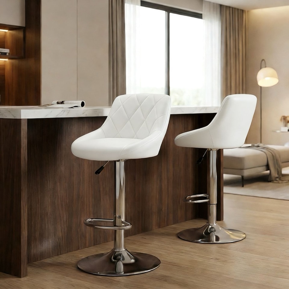 image 1 of Alivio Set of 2 Modern Chrome Adjustable Swivel Bar Stools with Footrest