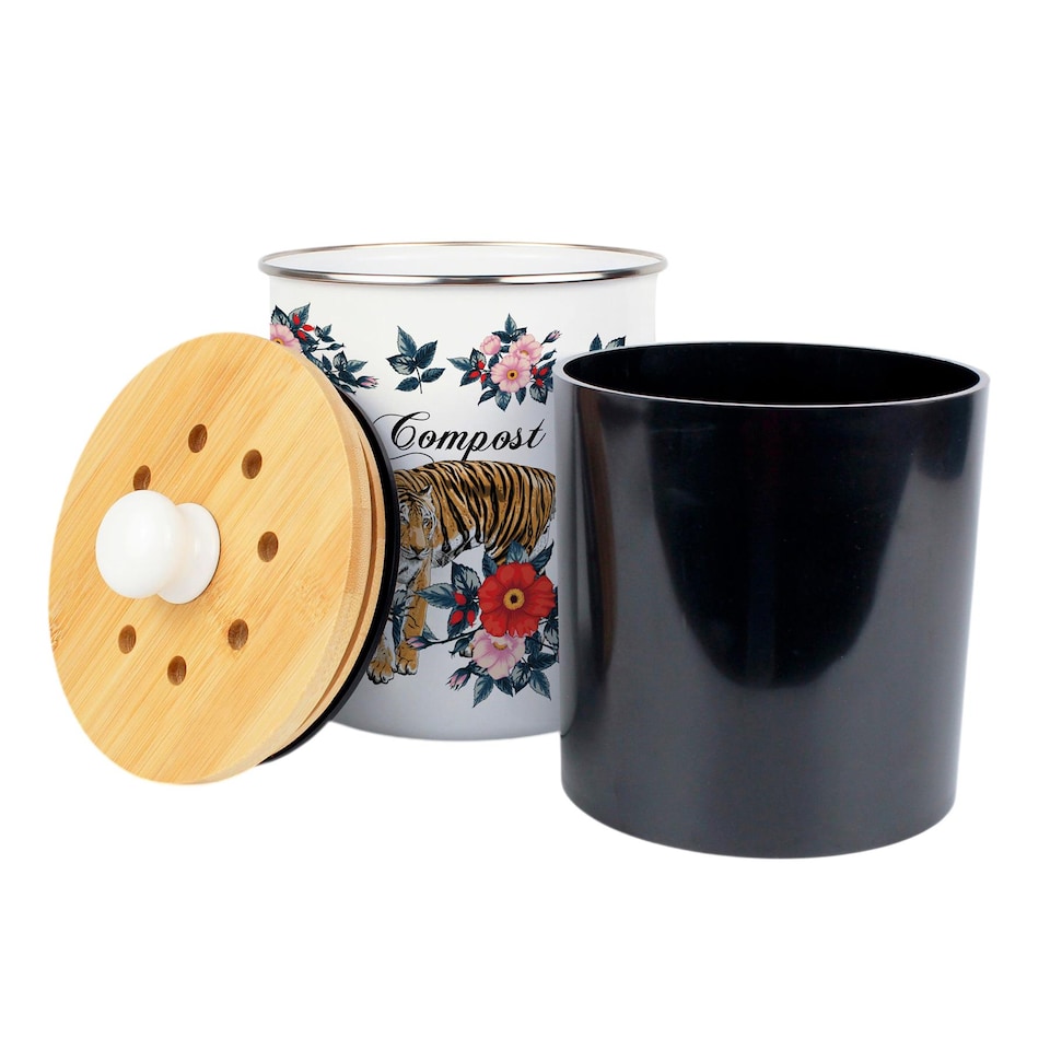 image 1 of Exotic Tiger Compost Caddy - Metal 2L Decorative Kitchen Food Waste Bin
