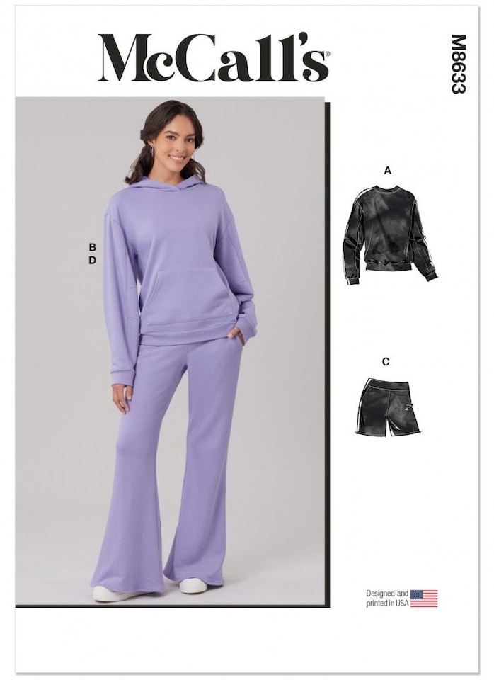 McCalls Sewing Pattern 8633, Sweaters, Hoodies, Trousers, Shorts and Sportswear for Women - BB (L-XL-XXL) - Intermediate