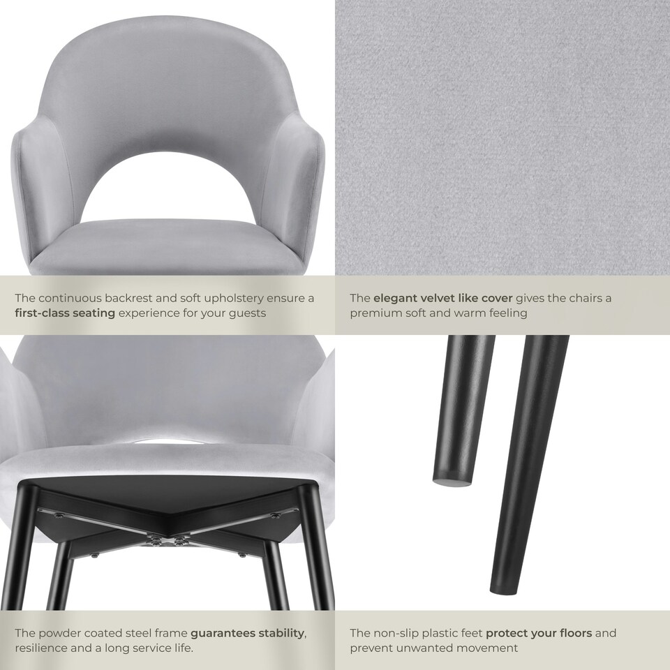 image 1 of Dining Chair Sasha- padded armchair in velvet look, continuous backrest - Set of 6 Grey | Light Grey
