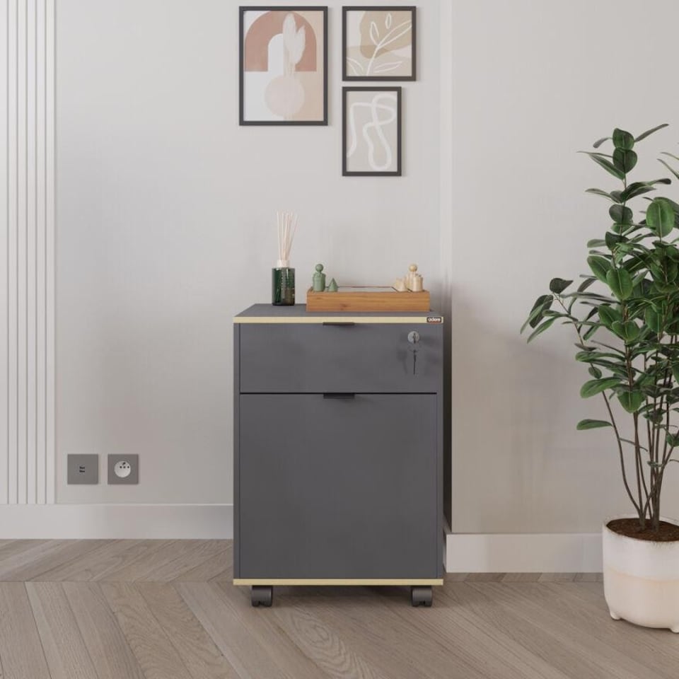 image 1 of Adore Rio Anthracite Grey Mobile Office Storage Cart With Lockable Drawer Grey