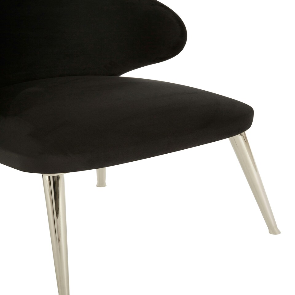 image 1 of Interiors by Premier Black Velvet Dining Chair, Accent Dining Chair for Living Room, Upholstered Velvet Chair with Curved Back