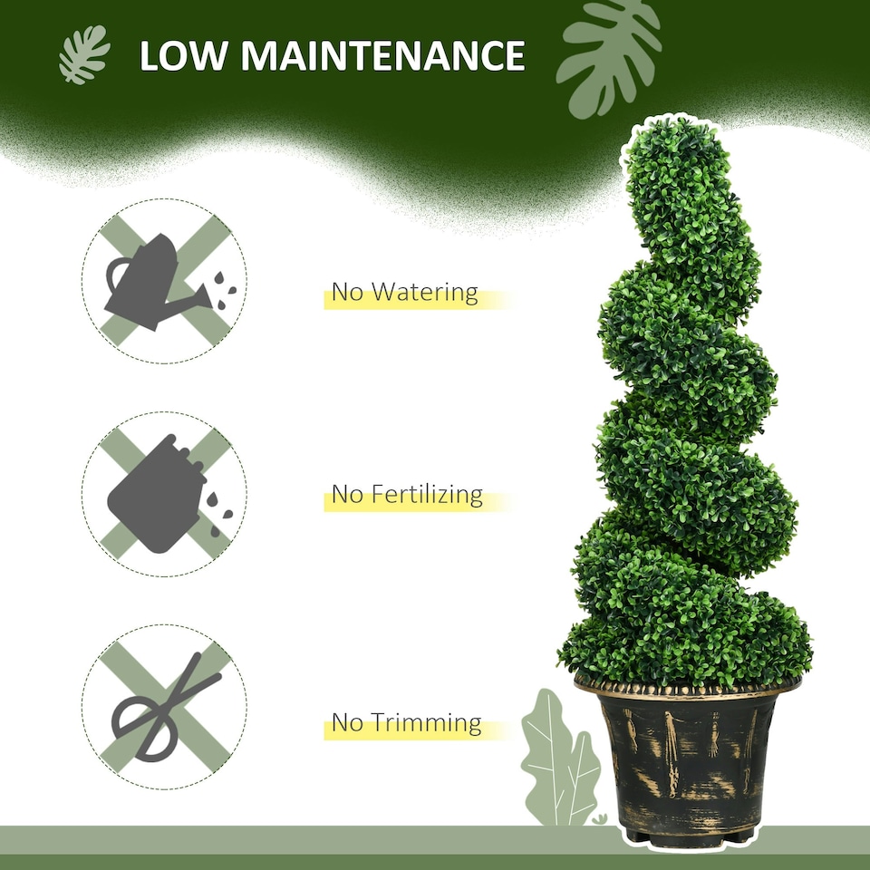 image 1 of HOMCOM Set of 2 Potted Artificial Plants, Topiary Spiral Boxwood Trees, 90cm