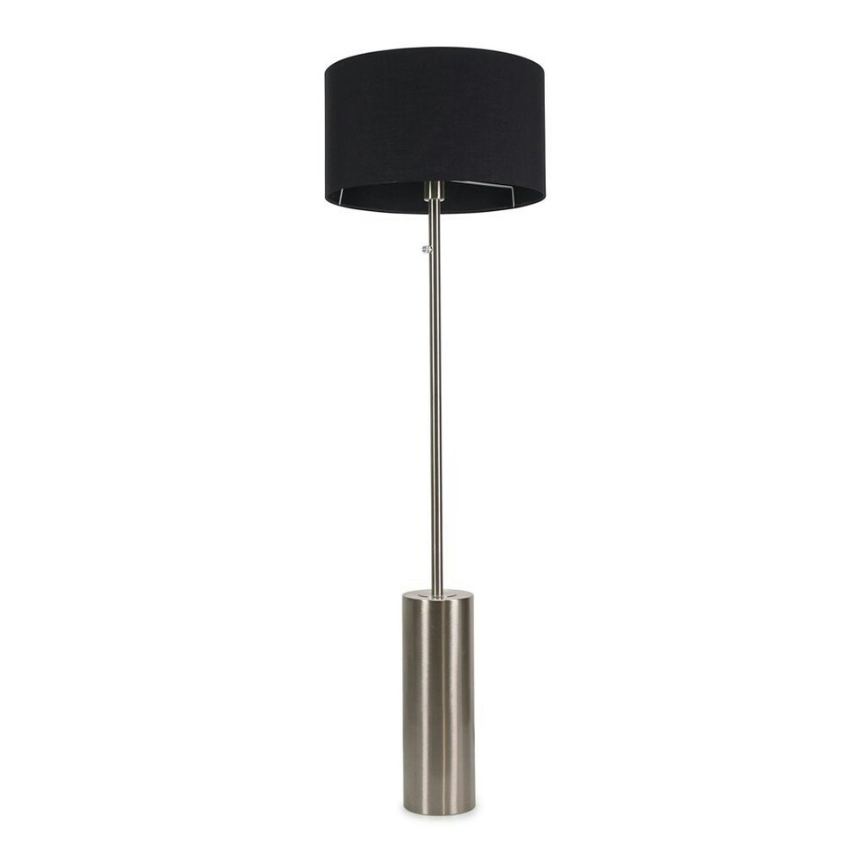 image 1 of ValueLights Lexy Black Fabric Drum Shade with Brushed Chrome Dimmable Floor Lamp with LED Bulb Black
