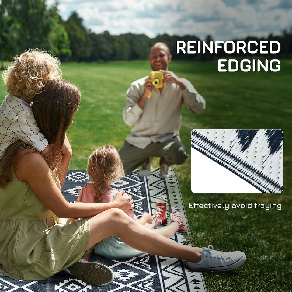 image 1 of Outsunny Reversible Waterproof Outdoor Rug W/ Carry Bag, 182 x 274cm, Brown