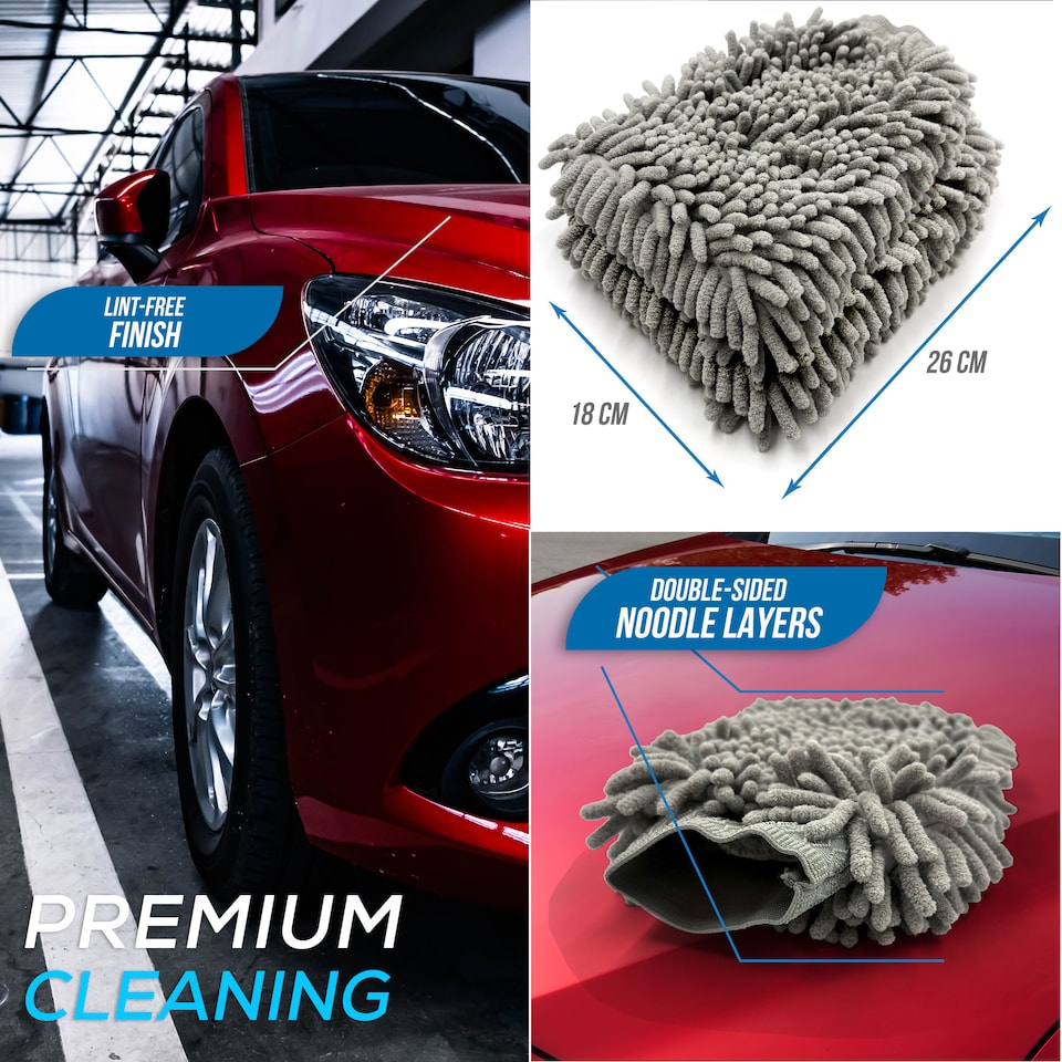 image 1 of Microfibre Cloth Car Wash Mitt Glove Double Sided Wash Mitt for Car Washing - Pack of 2