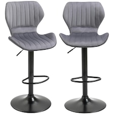 HOMCOM Bar Stool Set of 2 Fabric Adjustable Height Swivel Counter Chairs