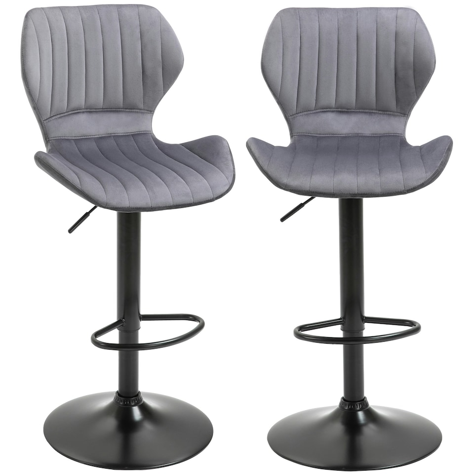 image 1 of HOMCOM Bar Stool Set of 2 Fabric Adjustable Height Swivel Counter Chairs