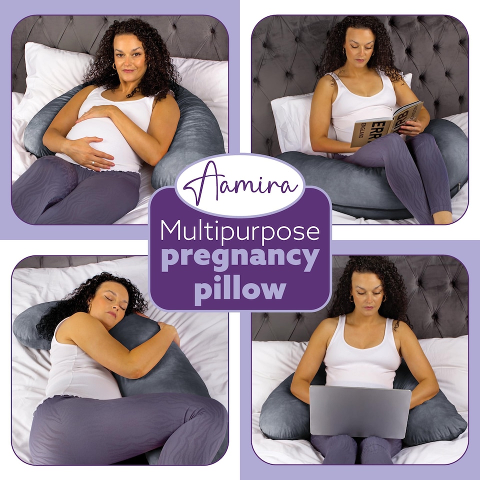 image 1 of Aamira Dark Grey Pregnancy Maternity Pillow, 145x25x25cm L Shaped Memory Foam | Grey | Grey | Standard | 1