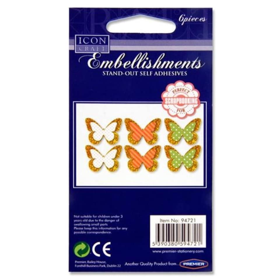 image 1 of Pack of 6 Stand-Out Butterflies Embellishments by Icon Craft