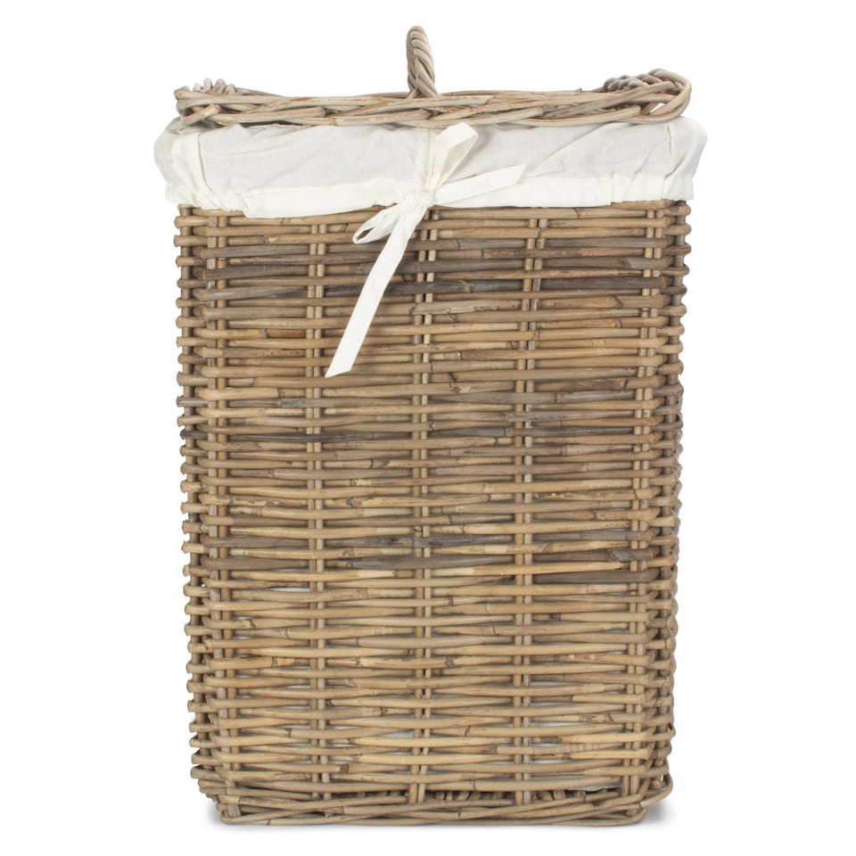 image 1 of Large Square Rattan Laundry Basket | Brown | Brown