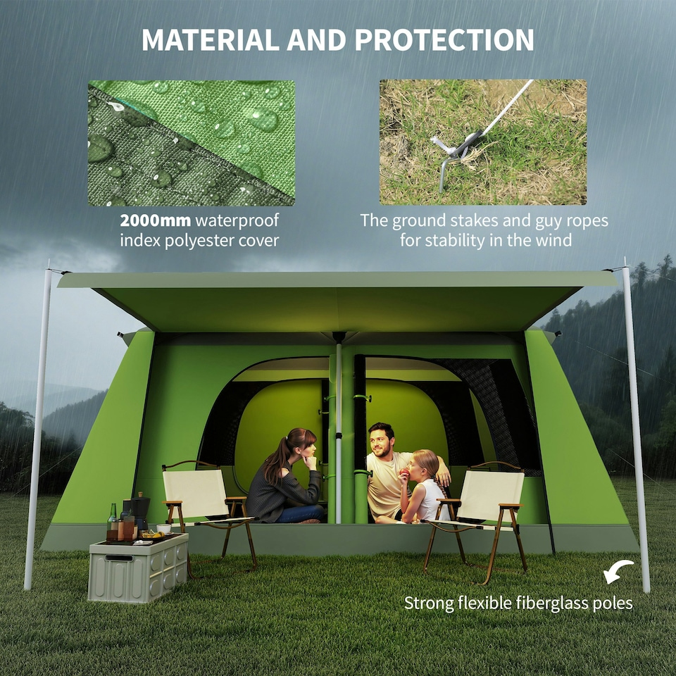 image 1 of Outsunny Two Room Dome Tent Camping Shelter w/ Porch and Portable Carry Bag