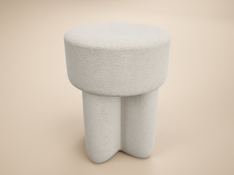 image 1 of SOLACE+CO Astrid Wave Chenille Round Pouffe Cream