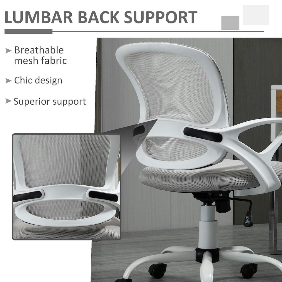 image 1 of Vinsetto Mesh Task Swivel Chair Home Office Desk w/ Lumbar Back Support, Grey