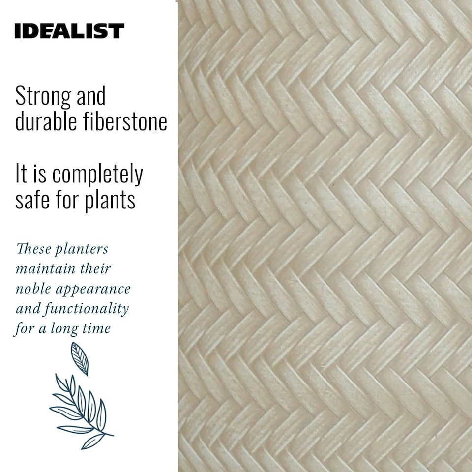 image 1 of Plaited Style Beige Round Garden Planter, Outdoor Plant Pot D24 H23 cm, 10.4 ltrs Cap.