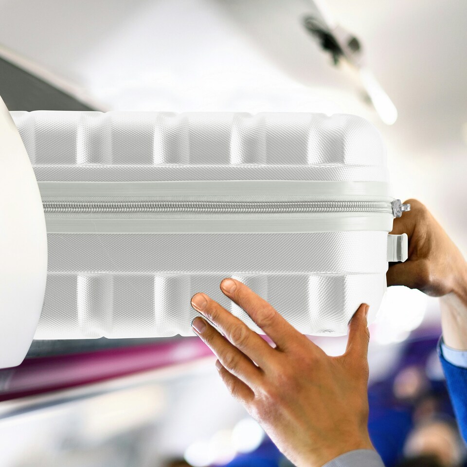 image 1 of 55x35x20cm Carry On Cabin Hard Shell Suitcase - 100+ Airlines Approved Including EasyJet (Paid), British Airways, Ryanair (Priority), TUI White | White | Cabin Bag