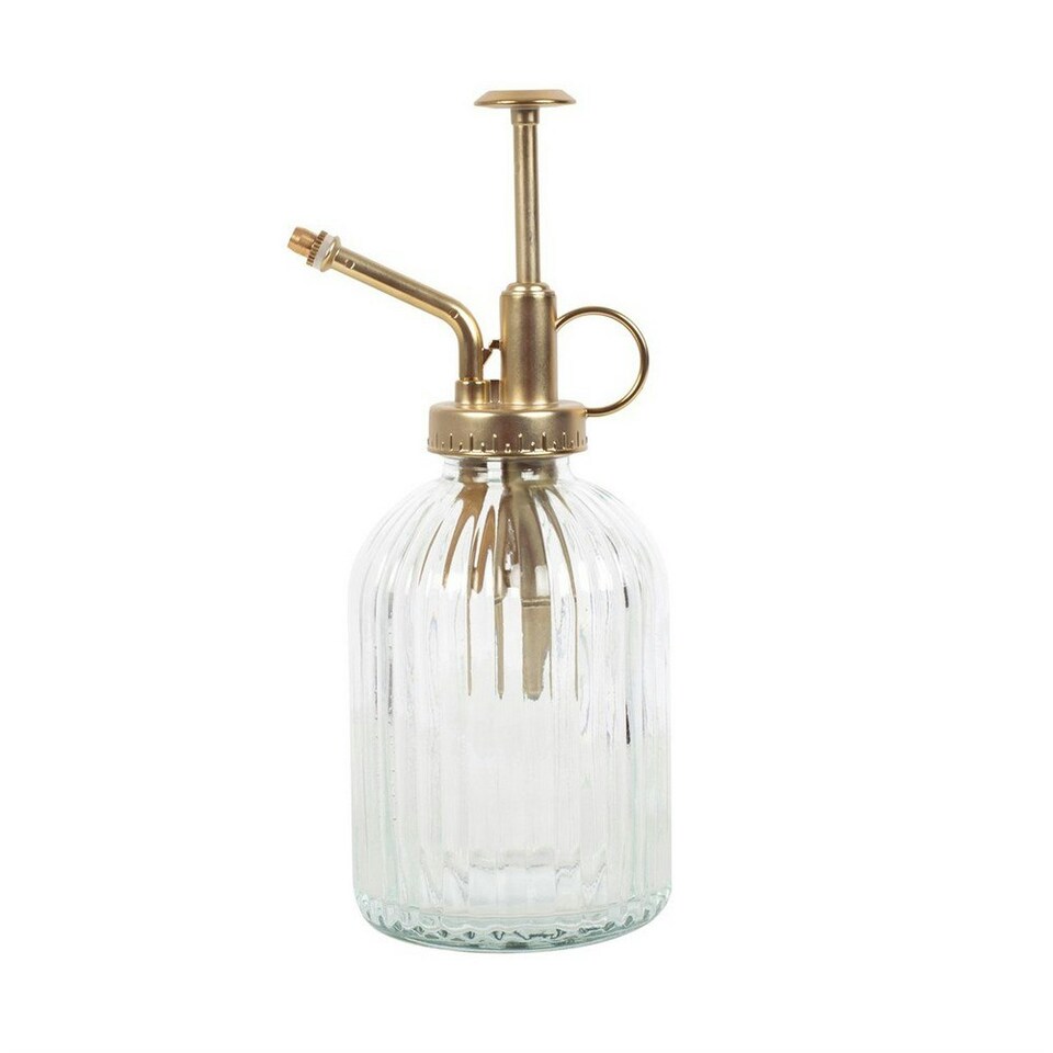 Something Different Ribbed Glass Plant Mister - Clear/Brass - One Size