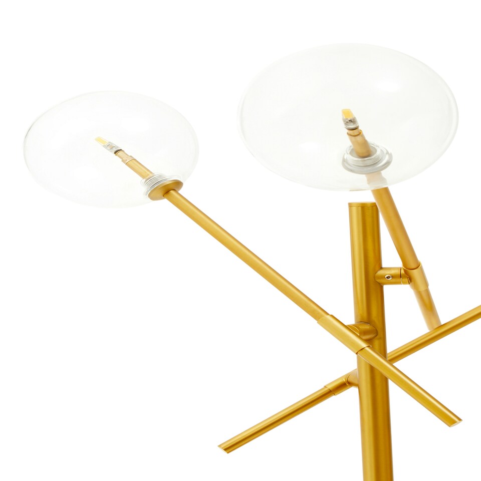 image 1 of Interiors by Premier Luxe Brass Finish Table Lamp, Three Bulb Table Light With Glass Spherical Shades, Metal And Glass Table Lamp Gold