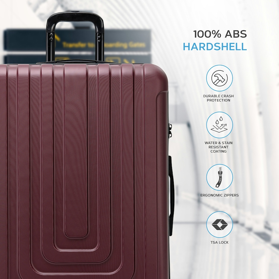image 1 of Flight Knight Premium Lightweight Suitcase - Built-in Side Lock with USB Port - 8 Spinner Wheels - Hard Shell Carry On Or Check in Luggage 100 Airlines Approved Purple | Burgundy | Large