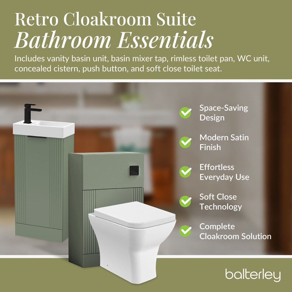 image 1 of Balterley Cloakroom Suite - Fluted Floor Standing Vanity, WC, Toilet and Tap | Green | Satin Green | 781.0000 x 400.0000 x 222.0000mm