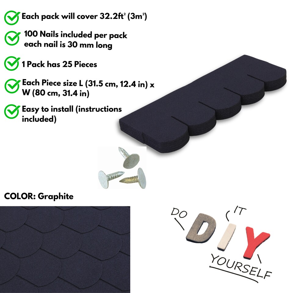 image 1 of Premium Asphalt Roof Shingles - Fish Scales Design 80 x 31.5 cm Weather Resistant Roofing Felt (25 Pcs)